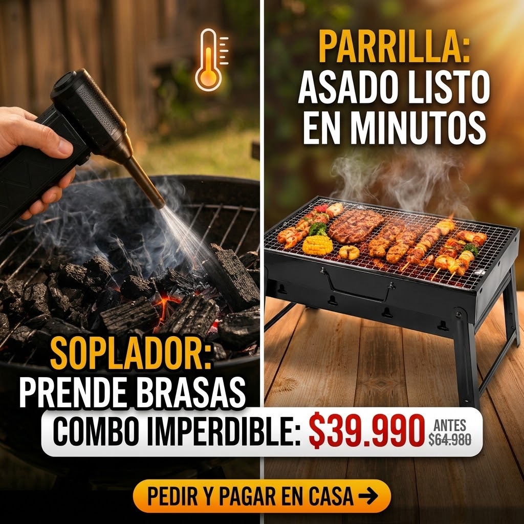 Combo Parrillero Dieciochero | Parrilla Plegable Portátil + Soplador Turbo USB